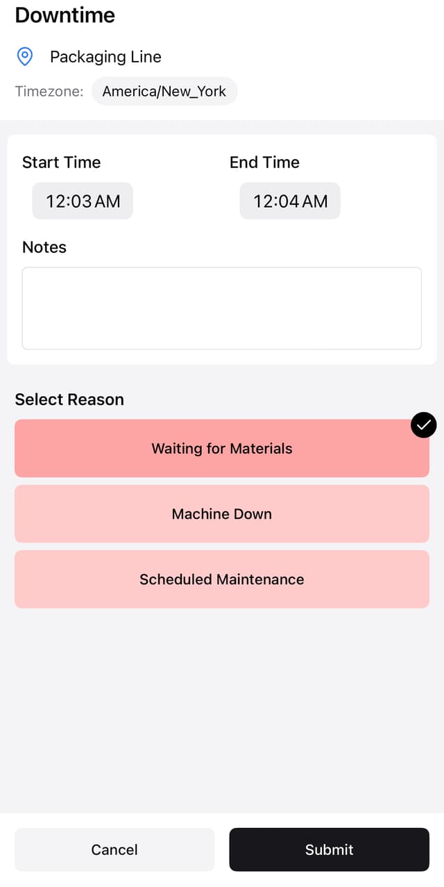 Screenshot of Reasons in app